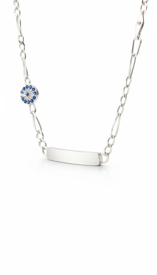 Elira 925 Sterling Silber Armband mit Nazar Auge & Rechteck-Element | Figaro-Style