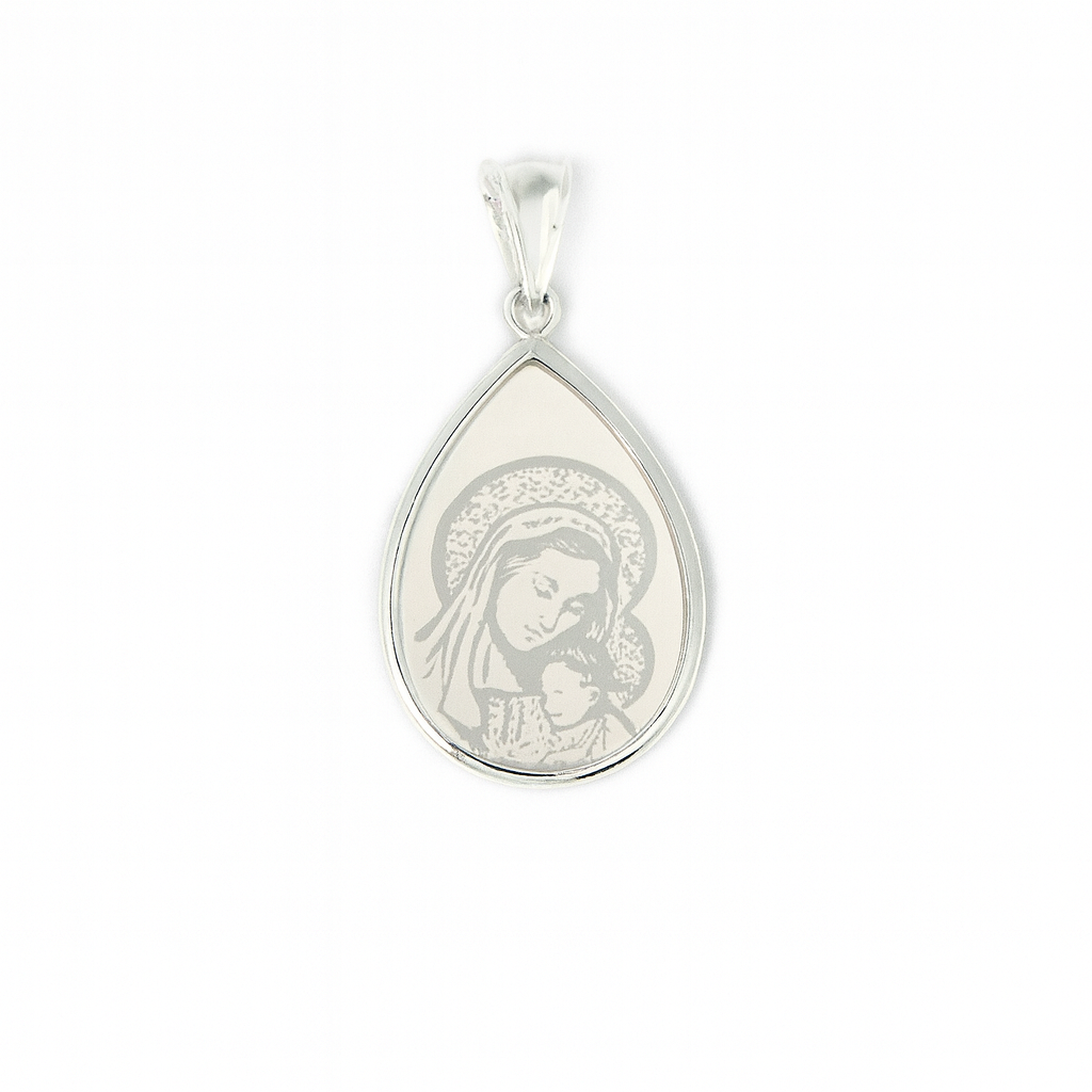 Elira Silberanhänger Madonna mit Kind – Tropfenform – 925 Sterlingsilber