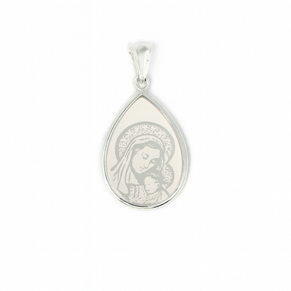 Elira Silberanhänger Madonna mit Kind – Tropfenform – 925 Sterlingsilber